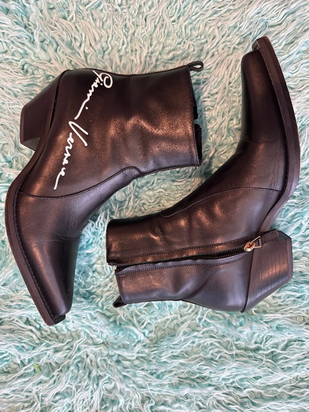 Versace Women's Black Leather Logo Cowboy Boots Shoes